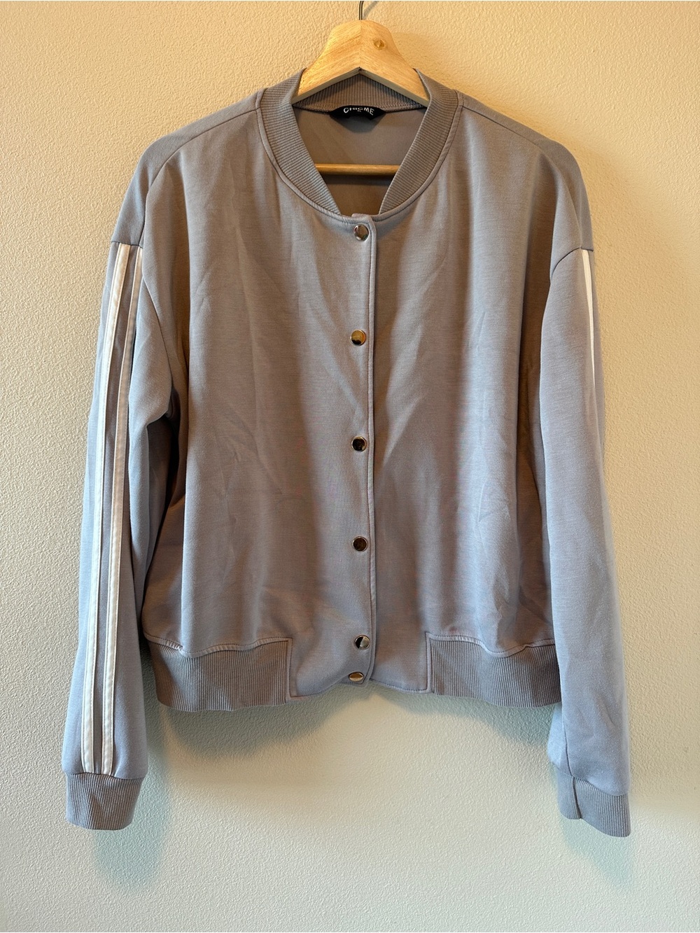 ♻️Light Gray Women's Bomber Jacket with Stripe Sleeve
